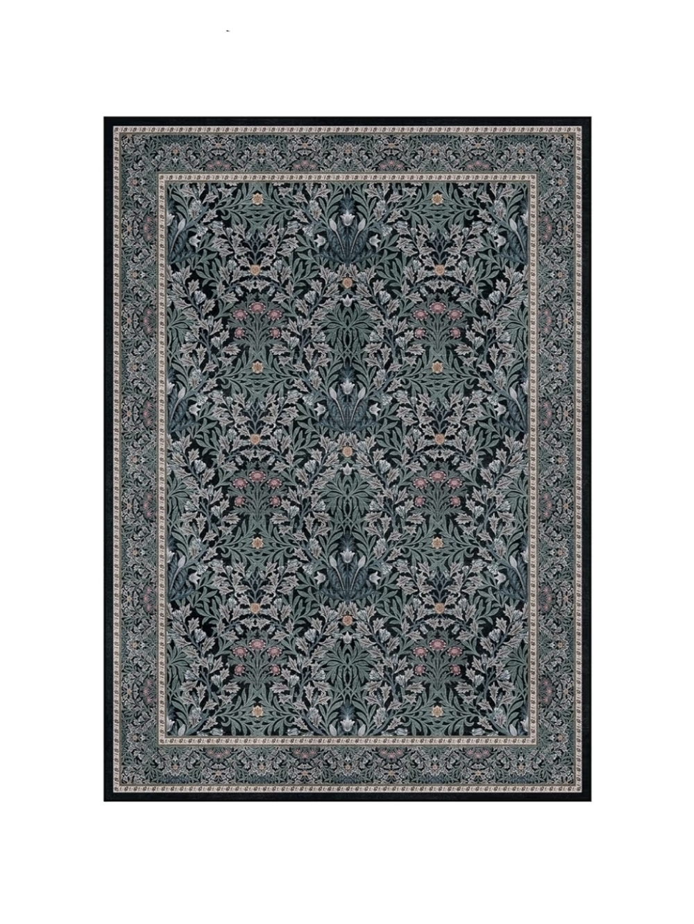 2x3 Washable Floral Area Rug, Black & Gray Non-Slip Accent Carpet